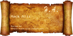 Hack Aliz névjegykártya